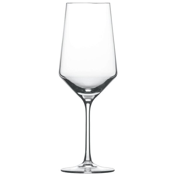 A Schott Zwiesel Pure wine glass with a stem on a white background.