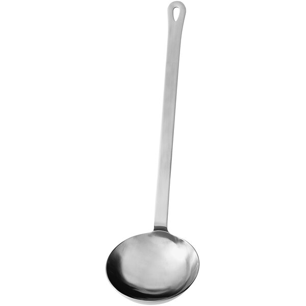 A Oneida Cooper stainless steel ladle with a long handle.