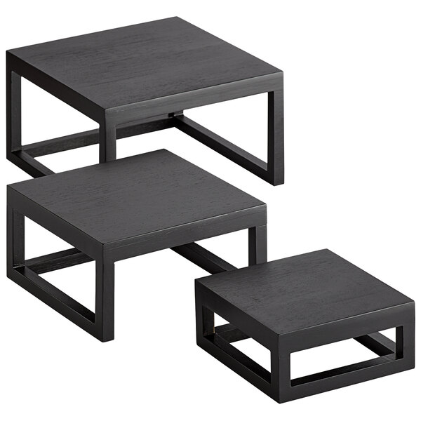 Square Frame Mesh Riser American Metalcraft AWRSP 3-Piece Black Wood Solid Frame Square Riser Set