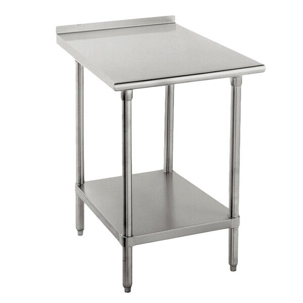 16 Gauge Advance Tabco FAG-302 30" x 24" Stainless Steel Work Table with 1 1/2" Backsplash and Galvanized Undershelf