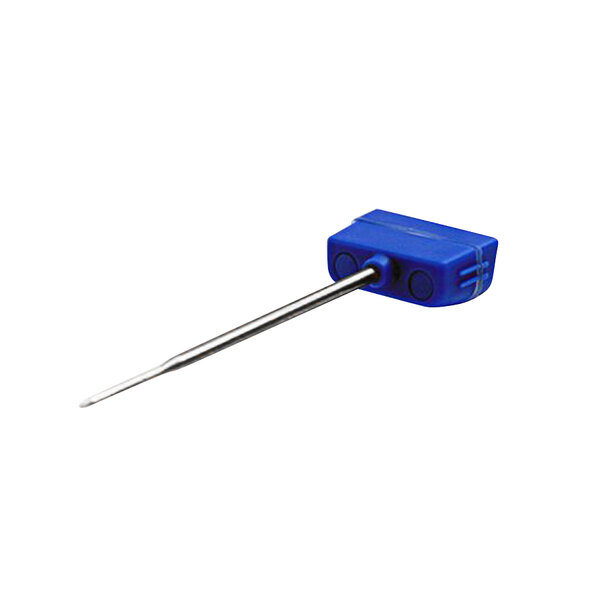 A blue rectangular Comark FP-PROBE thermometer probe with a metal needle.