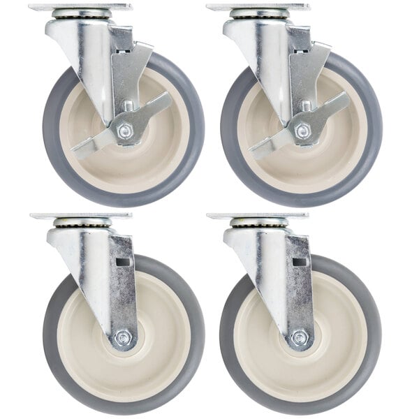 A set of four metal swivel casters for Cambro products.