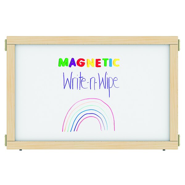 A whiteboard with a rainbow drawn on it.