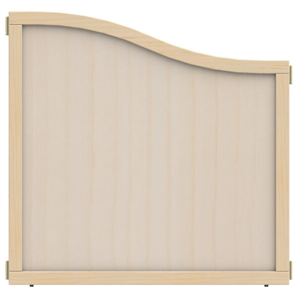A wooden board with a curved edge and a white background.