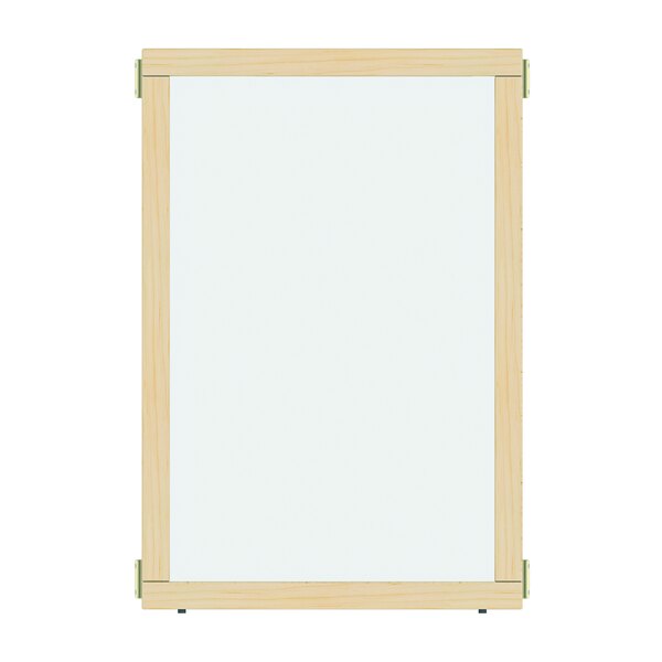 A white board with a wooden frame.