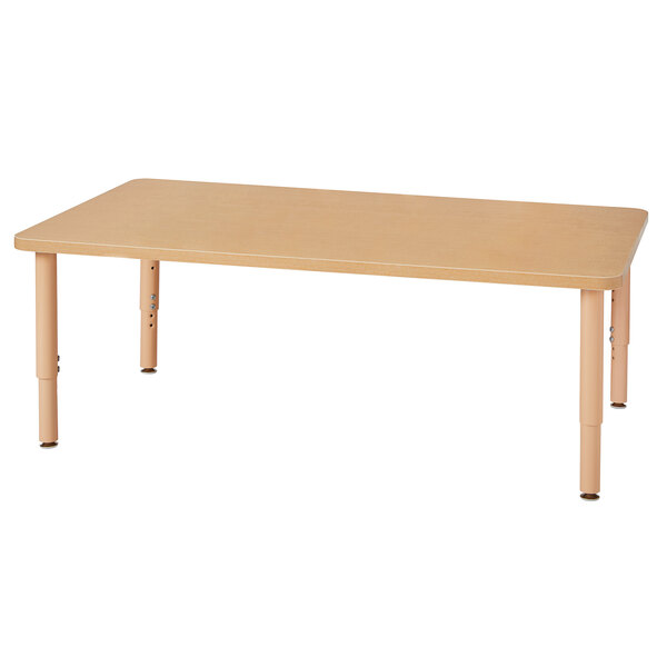 A Jonti-Craft Baltic Birch rectangular table with adjustable legs.