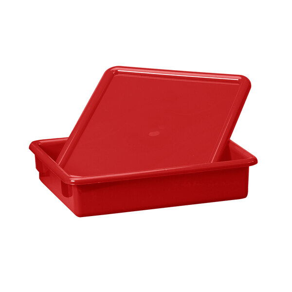 A red plastic Jonti-Craft paper tray with a lid.