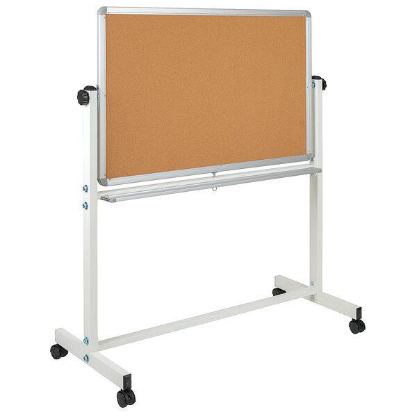A Flash Furniture mobile stand with a whiteboard and cork board on it.