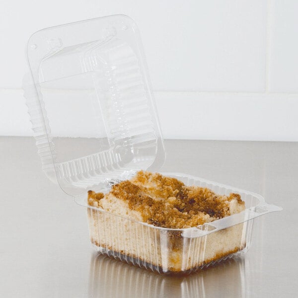 Dart PET20UTD StayLock 5 1/4" x 5 5/8" x 3 1/4" Clear Hinged PET Plastic 5" Square Deep Base Container - 500/Case