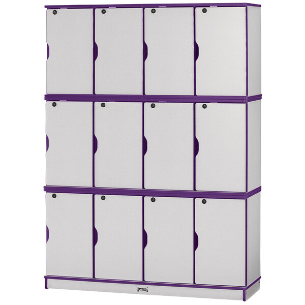 A white and purple Rainbow Accents locker with 12 sections and triple stack.