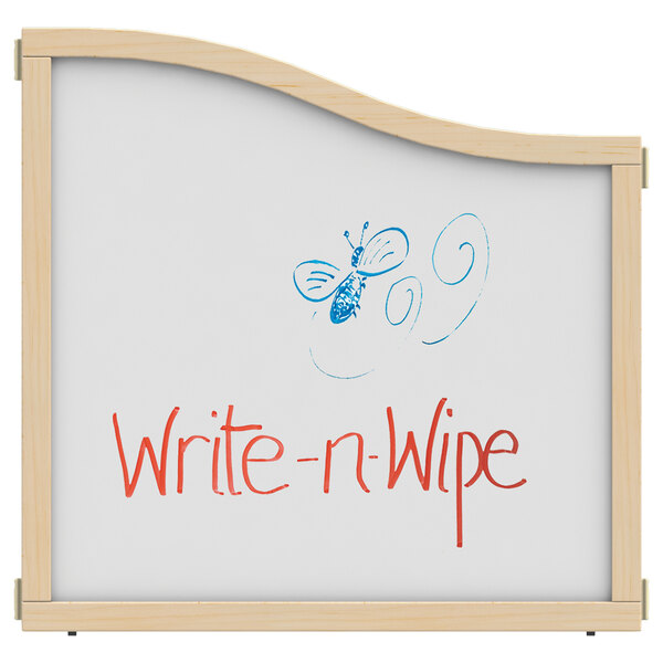 A white board with the words "Write-N-Wipe" and a drawing of a bug and a swirly design.