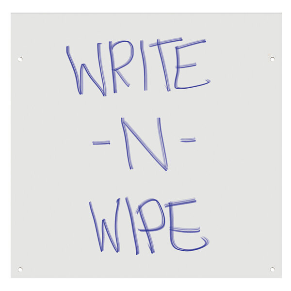 A white Jonti-Craft Write-n-Wipe panel with blue writing.