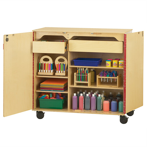 Jonti-Craft Baltic Birch 9511JC 45 x 24 x 46 Mobile Wood Mega Supply  Cabinet with 2 Locking Doors and Adjustable Shelves