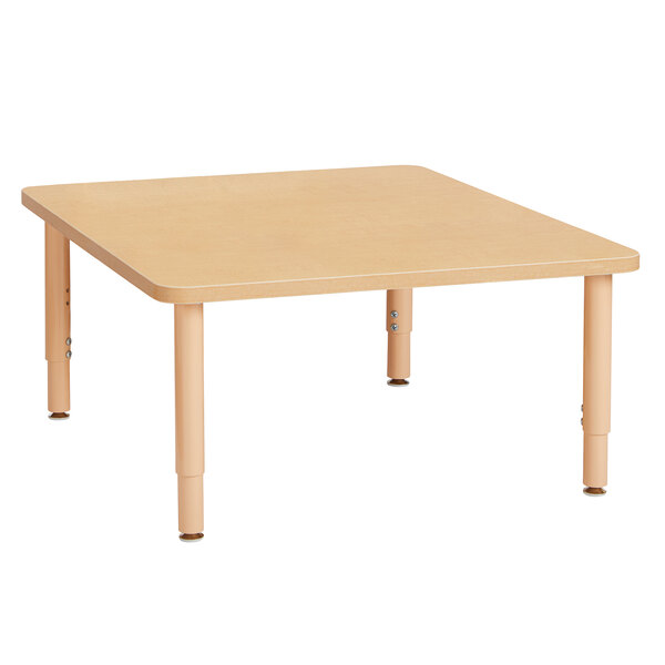 A Jonti-Craft square laminate table with adjustable legs.