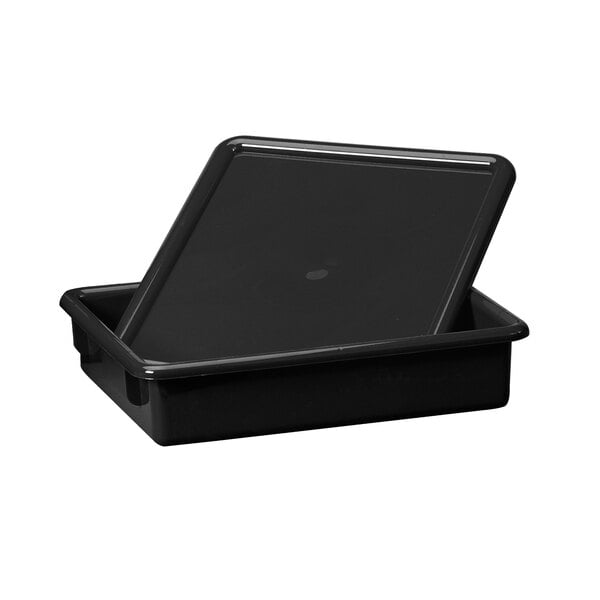 A black plastic tray with a lid.
