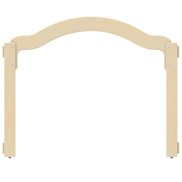 A wooden arch with metal supports.