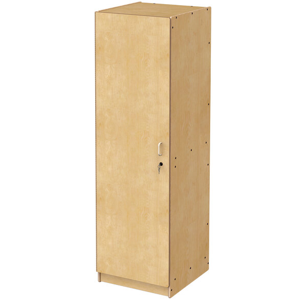 A Jonti-Craft Baltic Birch wooden cabinet with a lock and a single door.