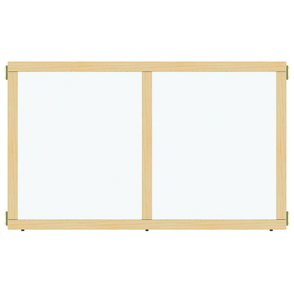 A wooden frame with two acrylic doors on a white background.