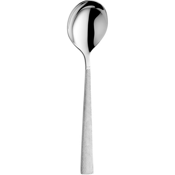 An Amefa stainless steel bouillon spoon with a long handle.
