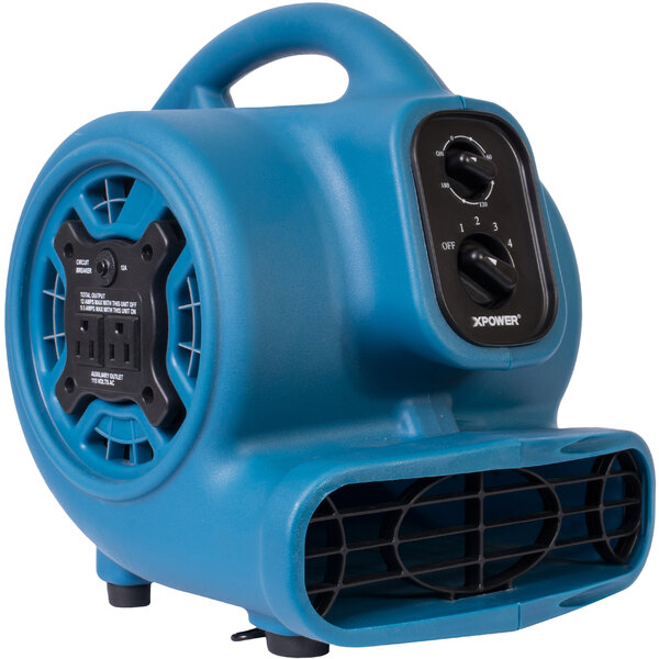 A blue XPOWER air mover with black knobs.