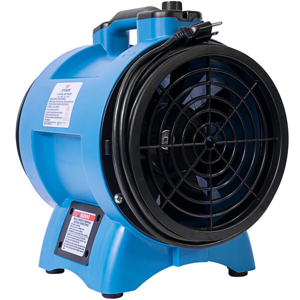 A blue and black XPOWER confined space ventilator fan.