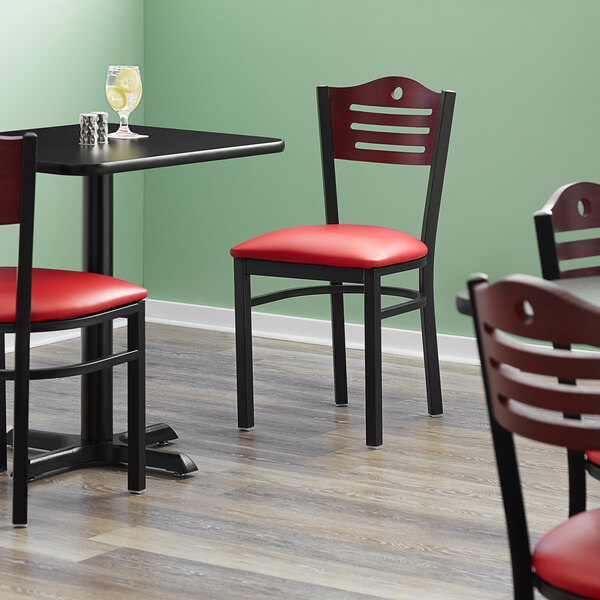 Lancaster Table & Seating Mahogany Finish Bistro Dining Chair with 1 1/2" Red Padded Seat