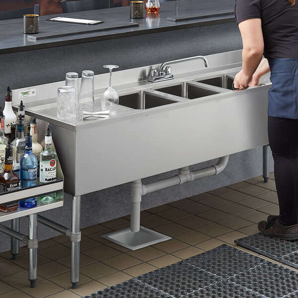 Regency 3 Bowl Underbar Sink with Faucet and Two Drainboards - 72" x 21"