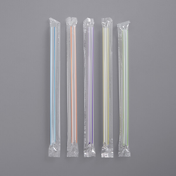 Choice 9 Neon Extra Wide Pointed Wrapped Boba Straw - 400/Pack