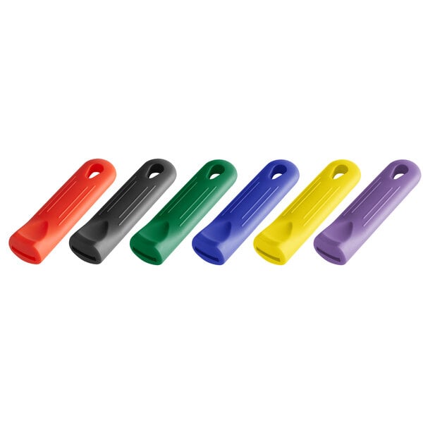 Choice 6-Pack Assorted HACCP Colored Removable Silicone Pan Handle Sleeves  for 7 and 8 Fry