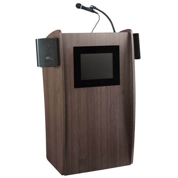Oklahoma Sound 612S-RW Ribbonwood Finish Vision Lectern with LCD Screen, Sound, and Handheld Microphone