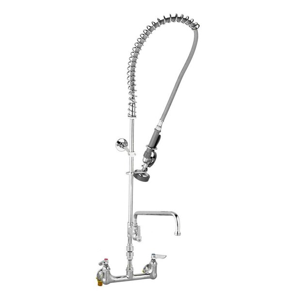 A T&S wall mounted pre-rinse faucet with hose attachment.