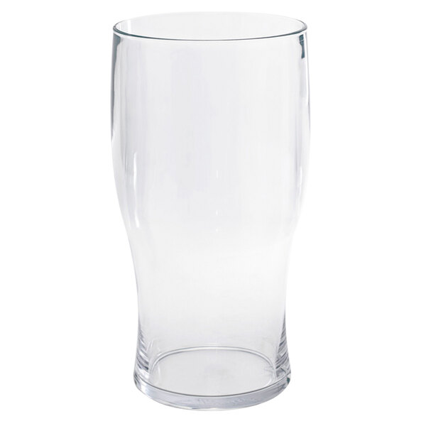 A Front of the House clear plastic beer glass.