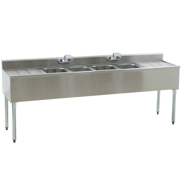 Eagle Group B7C-4-18 Underbar Sink with Four Compartments, Two Drainboards, and Two Faucets - 84"