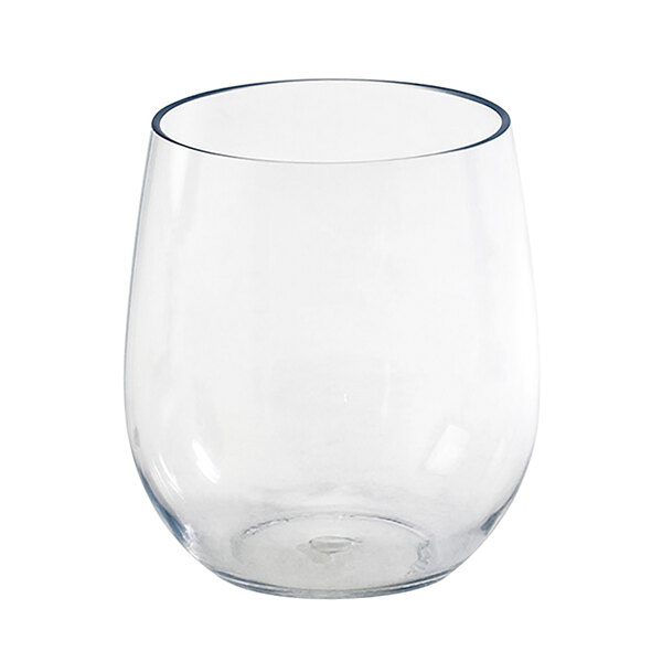 A Front of the House Drinkwise clear Tritan plastic stemless wine glass.