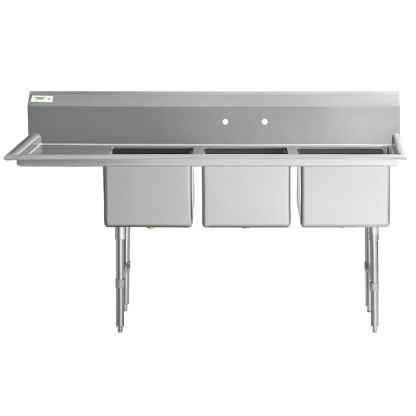 Regency 76" 16Gauge Stainless Steel Three Compartment Commercial Sink