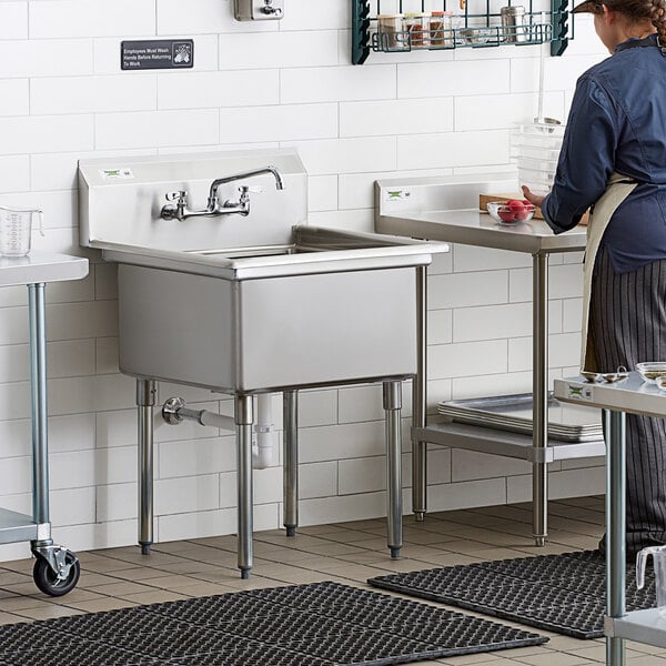 Regency 28" 16-Gauge Stainless Steel One Compartment Commercial Sink with Stainless Steel Legs, Cross Bracing, and without Drainboards - 23" x 23" x 12" Bowl