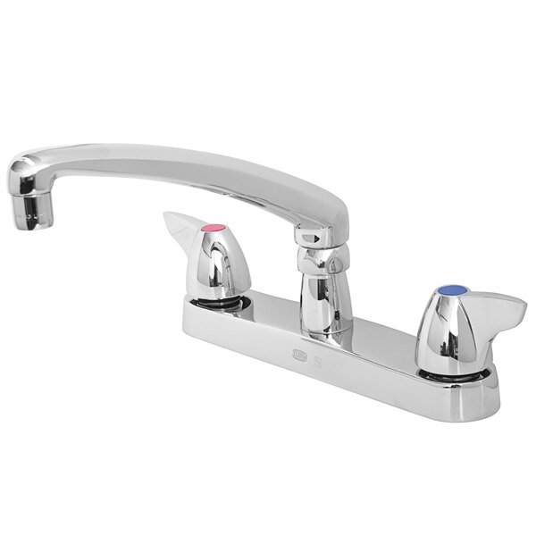 A Zurn deck-mount faucet with dome lever handles.
