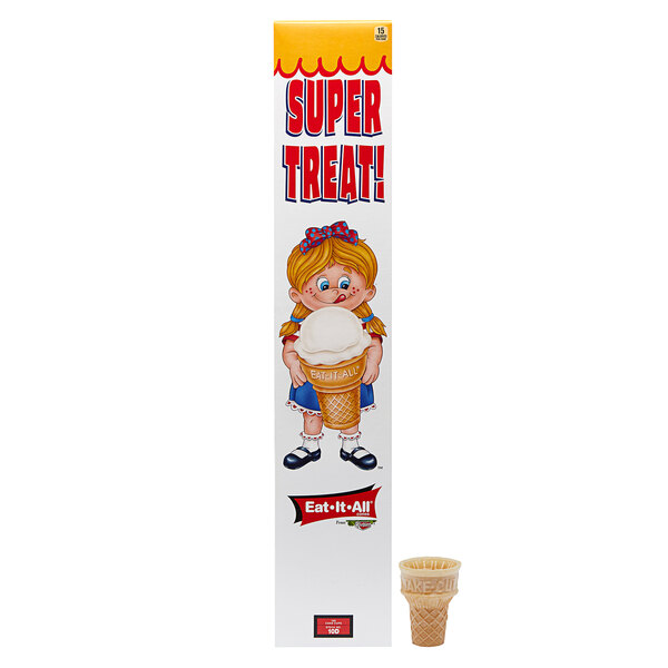 A large box of Keebler Eat-It-All cake cups with a cartoon girl holding an ice cream cone.