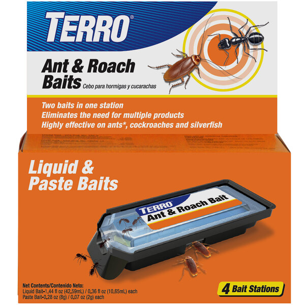 A box of Terro ant and roach baits.