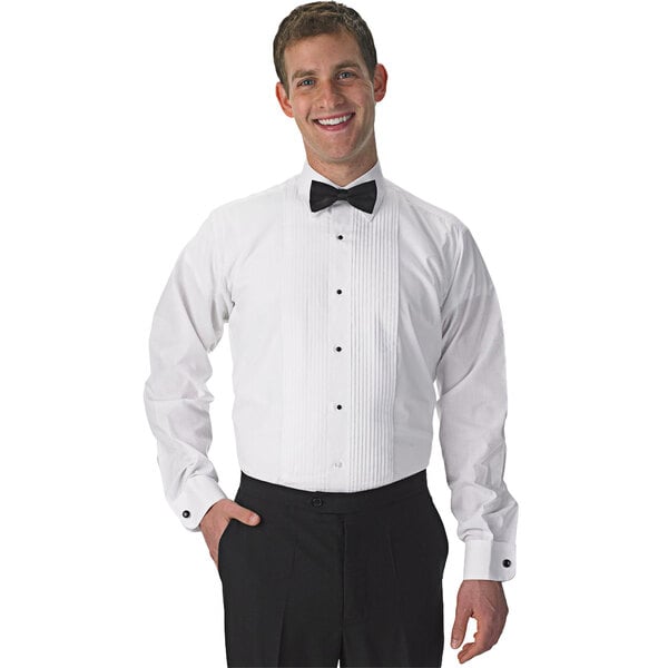 Henry Segal Men's Customizable White Tuxedo Shirt with Lay-Down Collar