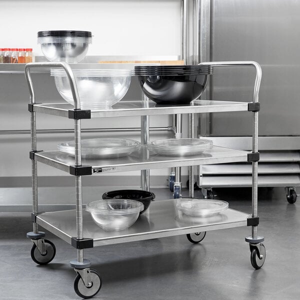 375 lbs Capacity 2 Shelves Metro MW Series Stainless Steel Utility Cart 30 Length x 18 Width x 38 Height