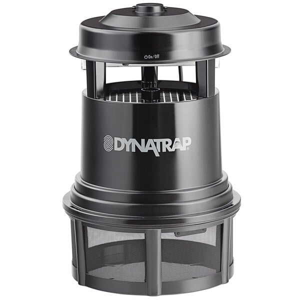 A Dynatrap flying insect trap with a black lid and white base.