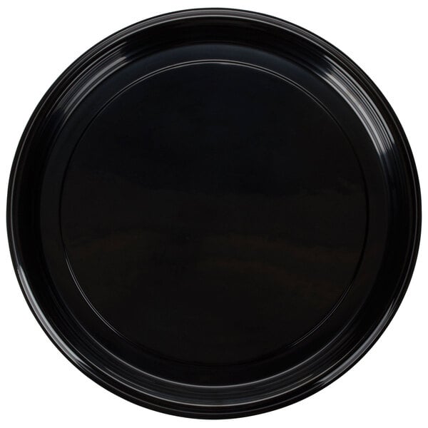 A black plastic catering tray with a black rim.