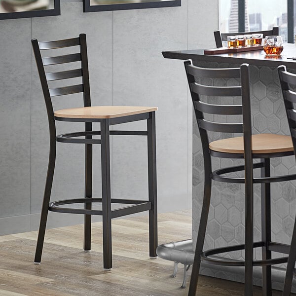 Lancaster Table & Seating Distressed Copper Finish Ladder Back Bar Stool with Natural Wood Seat