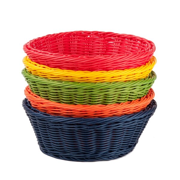 Tablecraft HM1175A Ridal Collection Handwoven Polycord Basket Round, Assorted Pack Includes: 1 Each BL, GN, R, Y, x