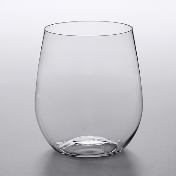 Choice 12 oz. Light Weight Clear Plastic Stemless Wine Glass 16/Pack