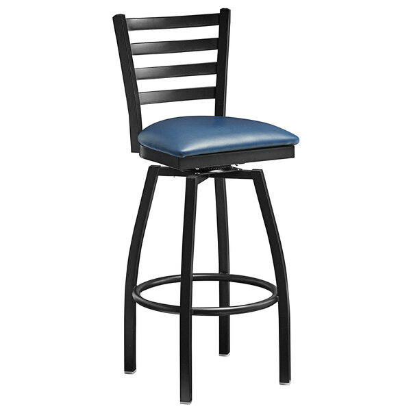 Lancaster Table & Seating Black Finish Ladder Back Swivel Bar Stool