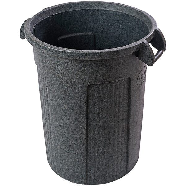 A dark gray Toter round trash can with handles.