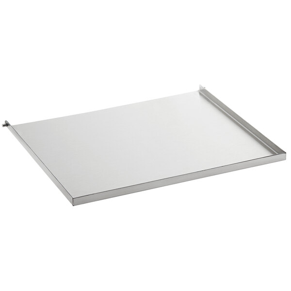 A white metal tray with a small shelf.