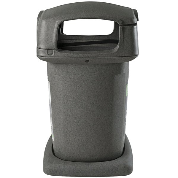A Toter gray square trash can with a dome lid.